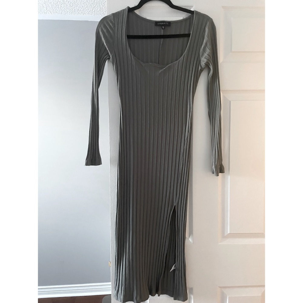 Dynamite Ribbed Turquoise-Blue Dress - Picture 6 of 8